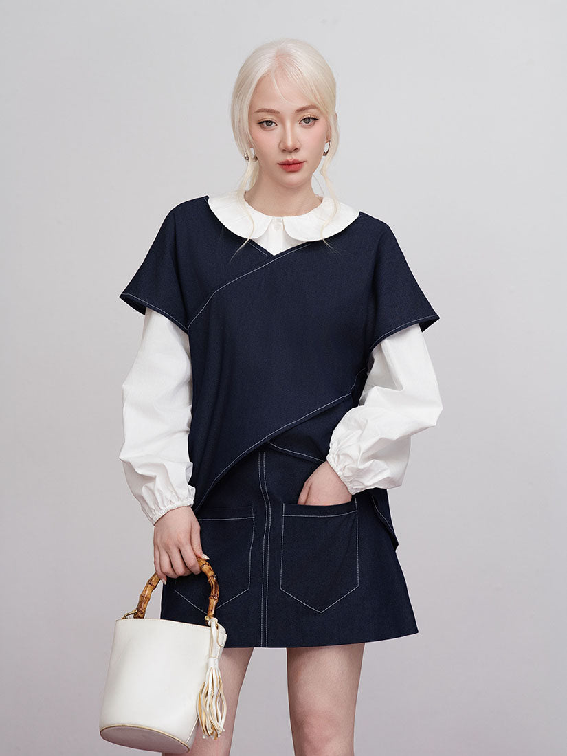 Cross Front Denim Top
