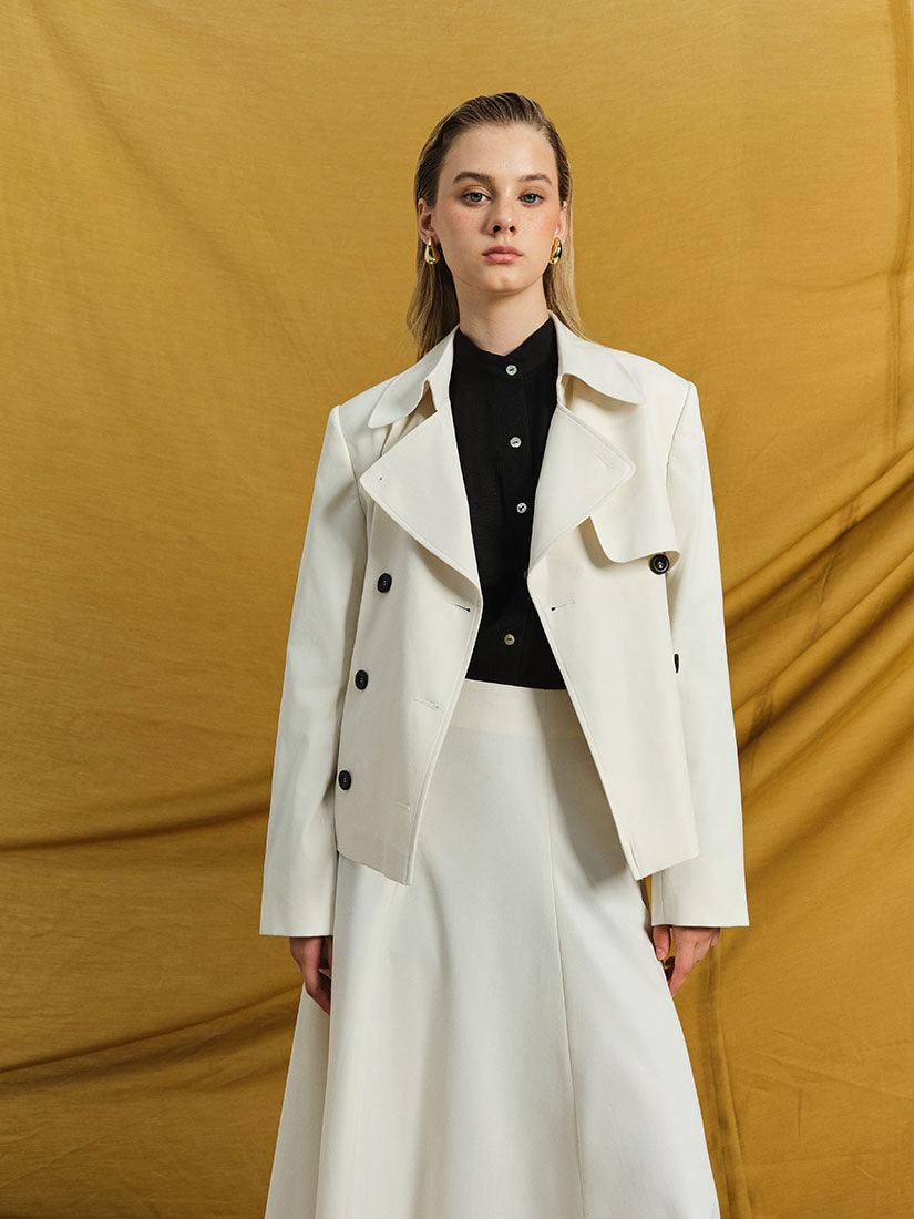 Cream Cropped Dawson Trench Jacket