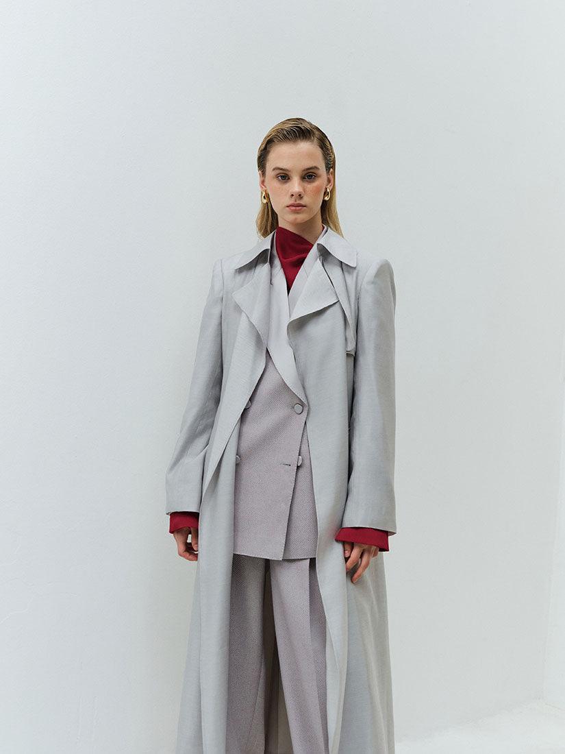 Grey Long Phoebe Trench Coat