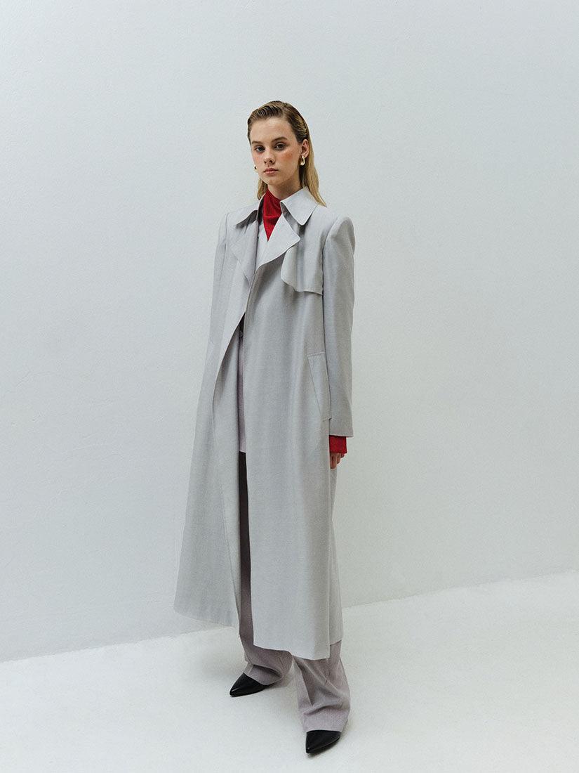 Grey Long Phoebe Trench Coat