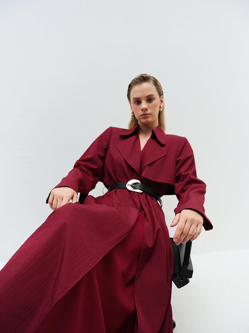 Burgundy Long Phoebe Trench Coat