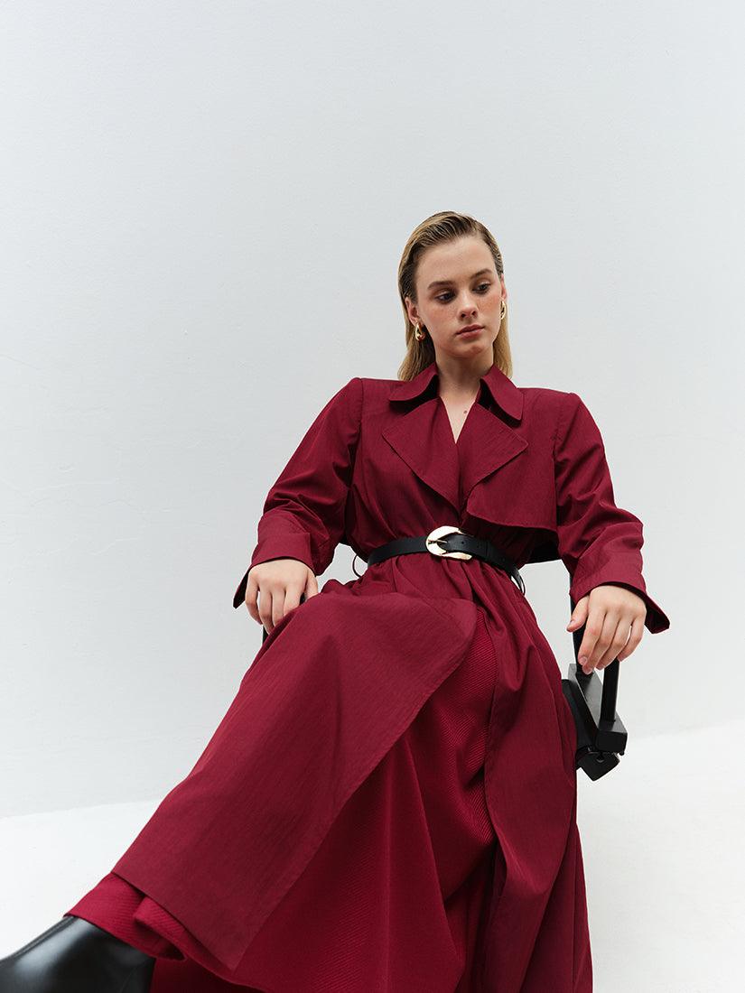 Burgundy Long Phoebe Trench Coat