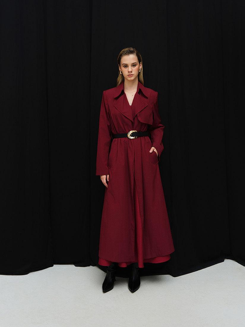 Burgundy Long Phoebe Trench Coat