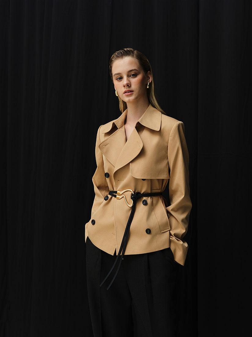 Camel Cropped Dawson Trench Jacket