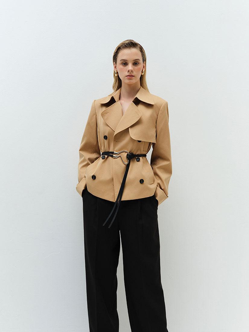 Camel Cropped Dawson Trench Jacket