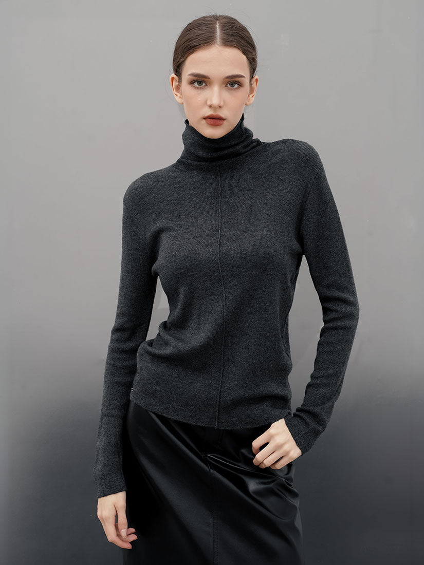 Grey Turtleneck Knit Top