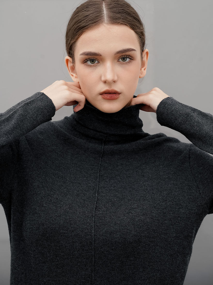 Grey Turtleneck Knit Top