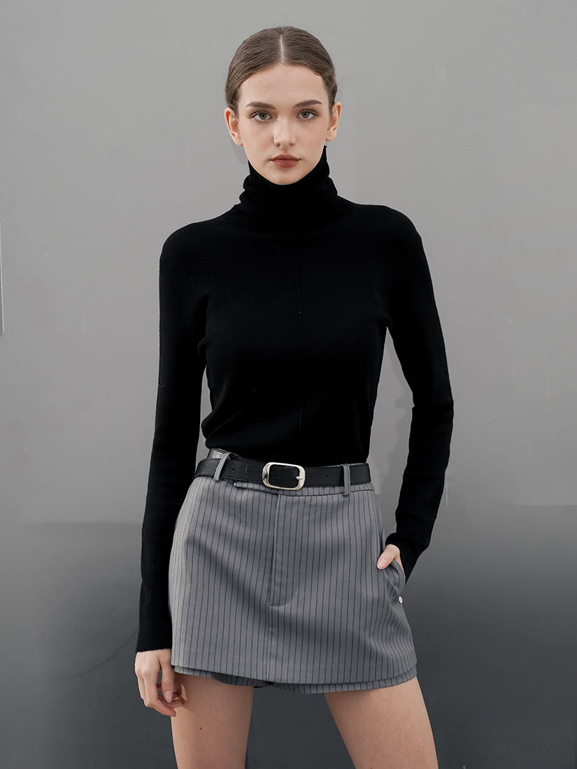 Black Turtleneck Knit Top