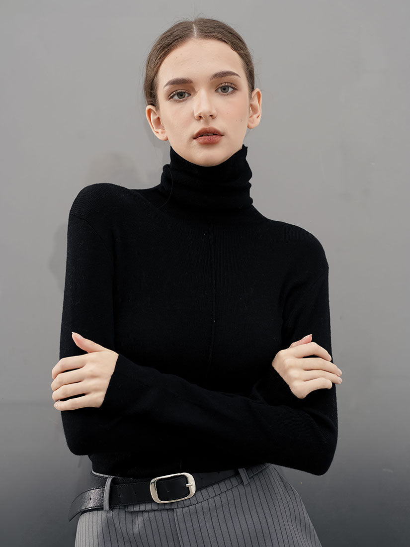 Black Turtleneck Knit Top