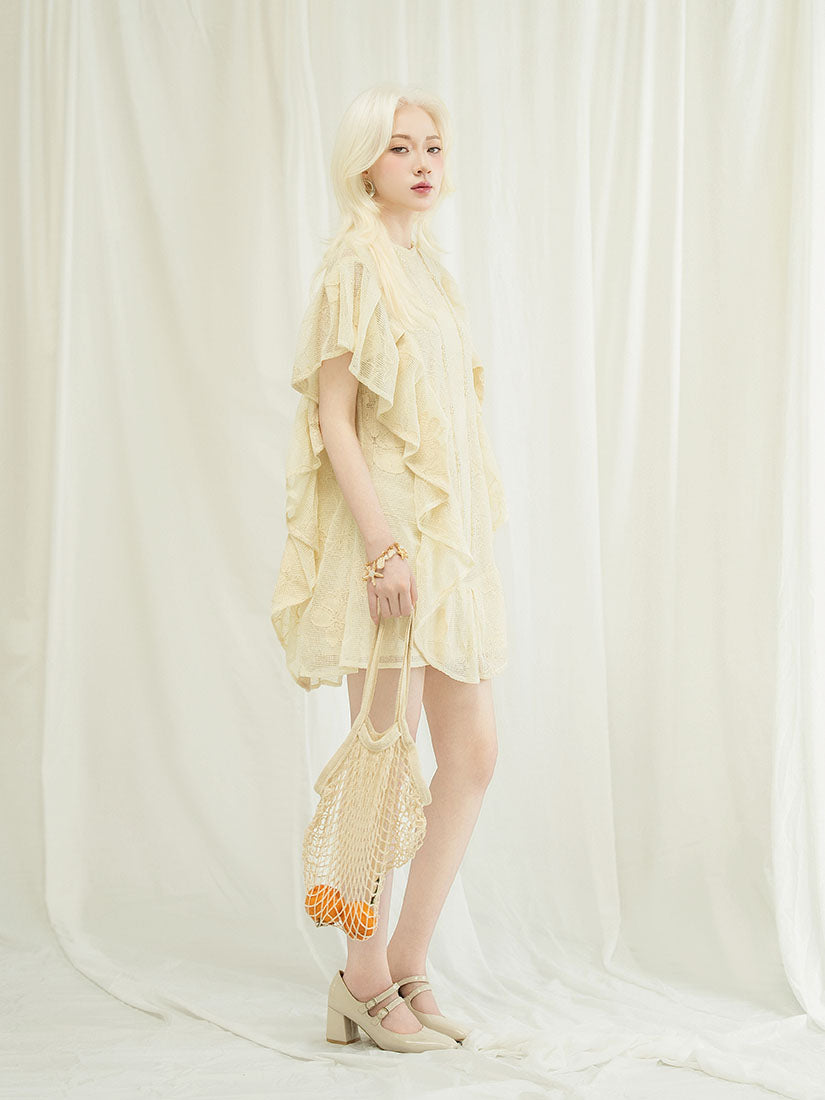 Ruffle Trim Crochet Net Dress