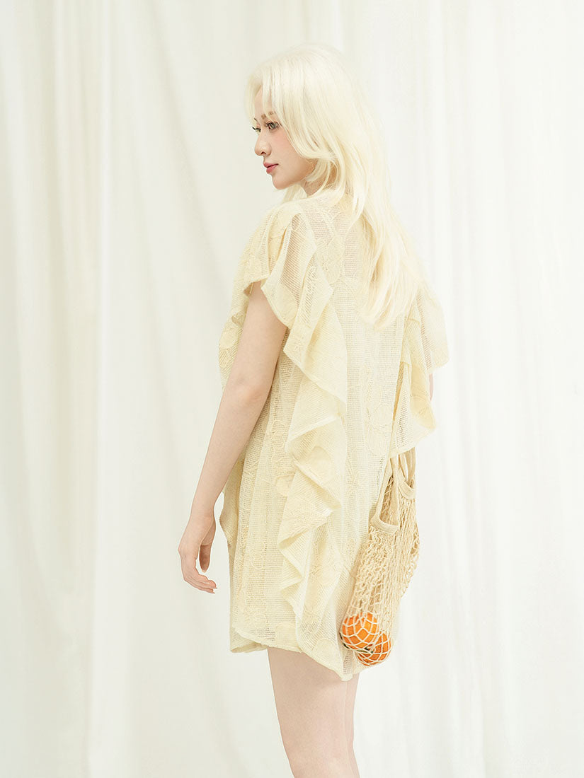 Ruffle Trim Crochet Net Dress