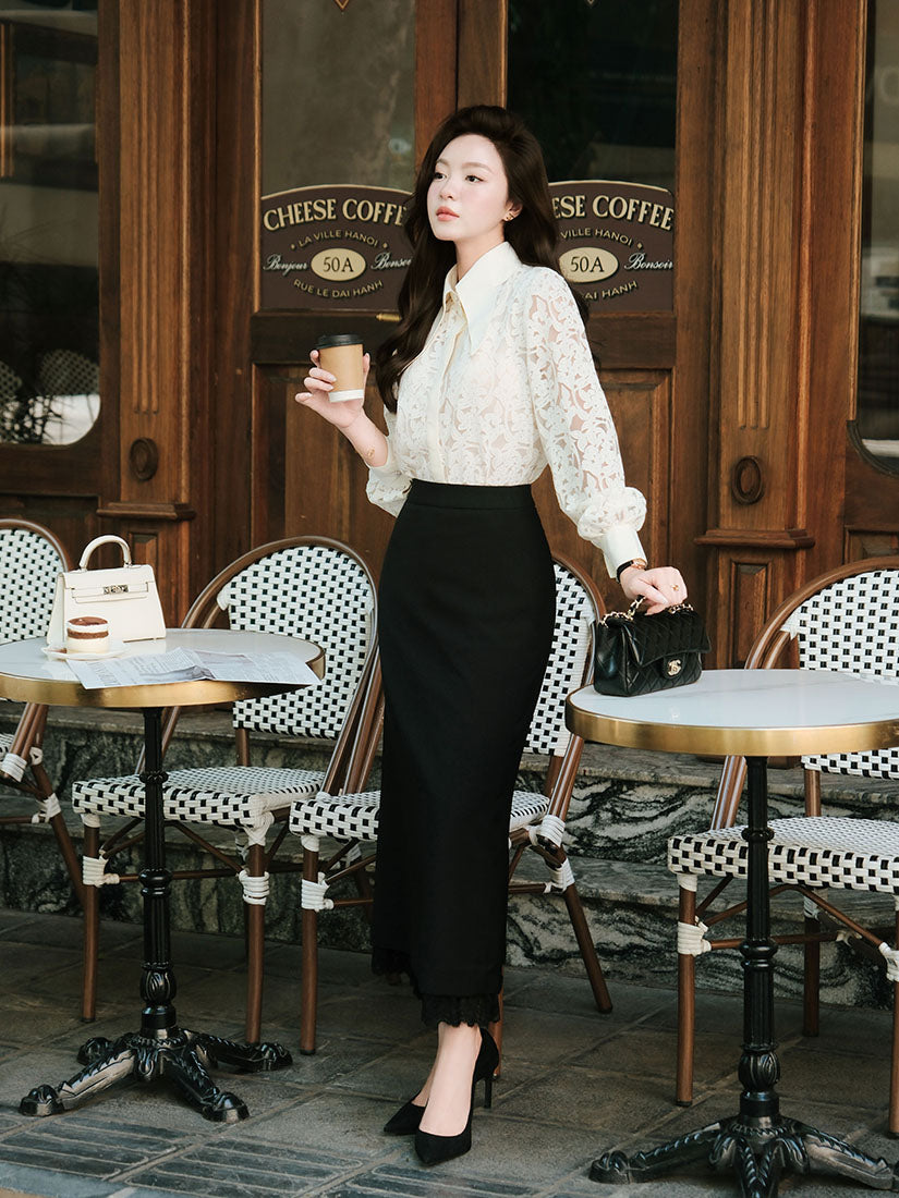 Long Lace Hem Skirt