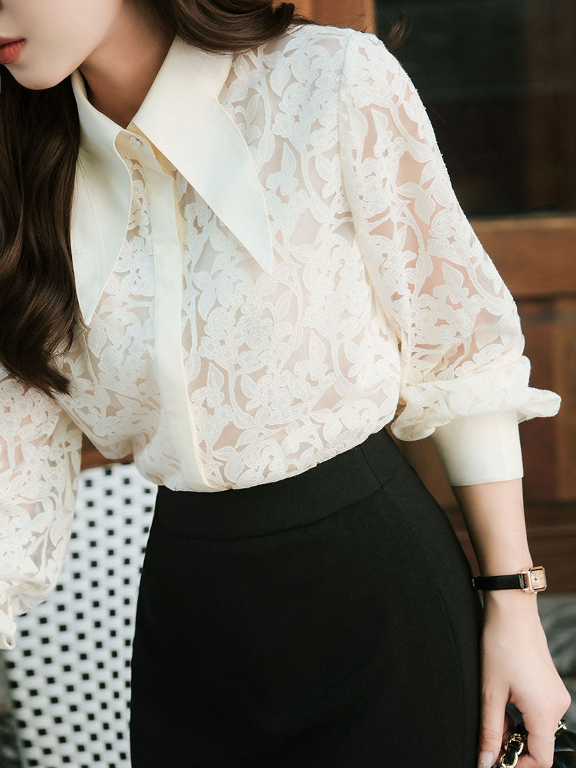 Swallow Tail Collar Lace Shirt
