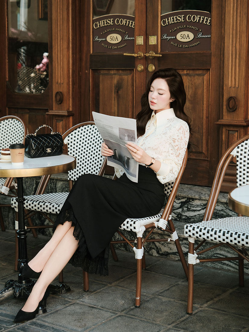 Swallow Tail Collar Lace Shirt