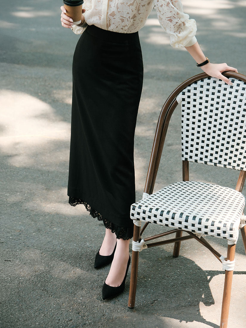 Long Lace Hem Skirt
