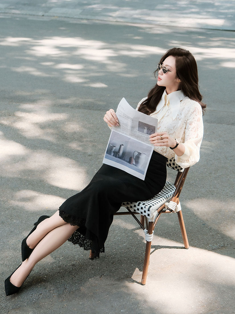 Swallow Tail Collar Lace Shirt