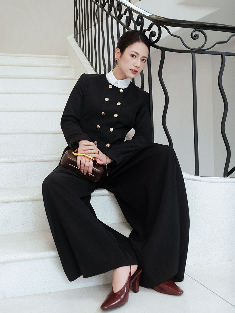 Side Pleated Wide Leg Pants