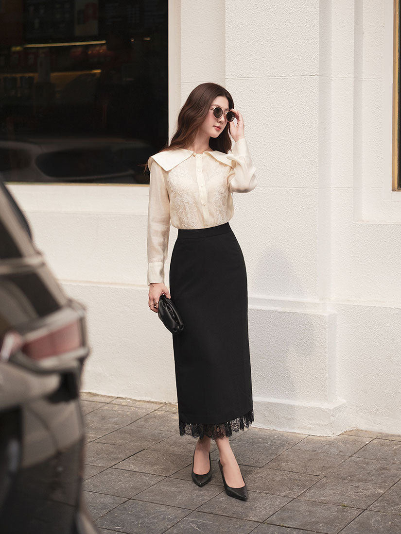 Long Lace Hem Skirt