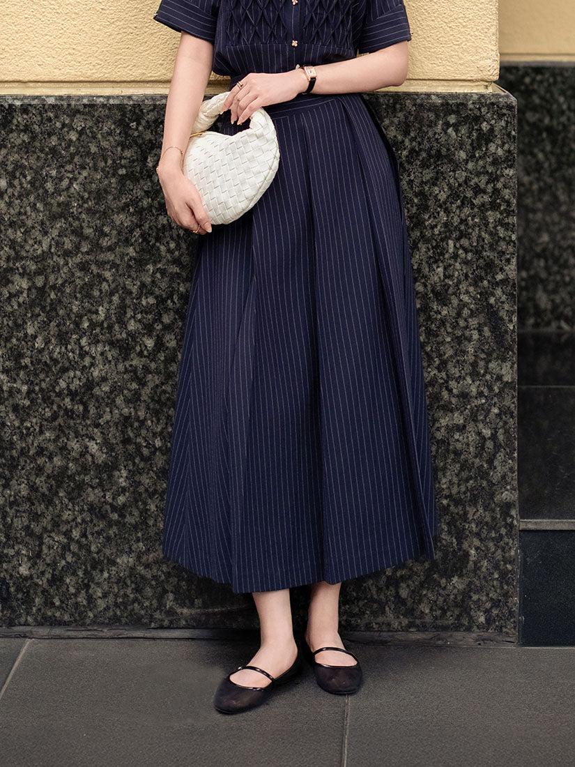 Pleated Striped Skirt