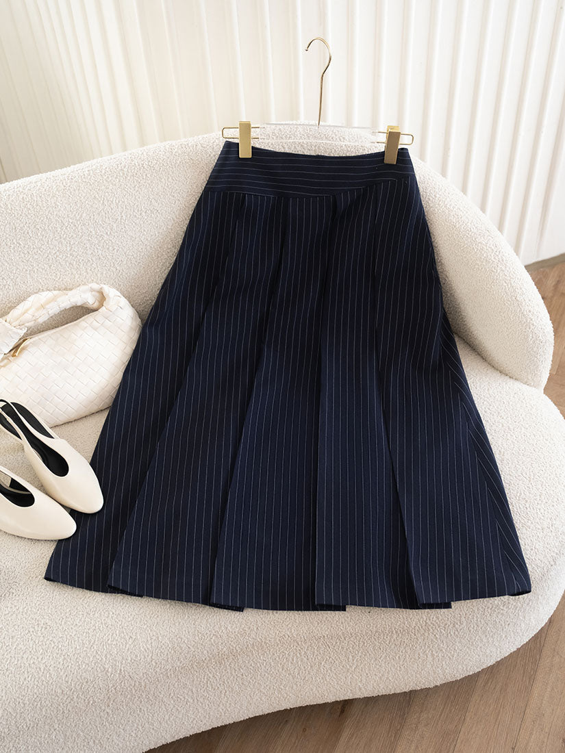 Pleated Striped Skirt