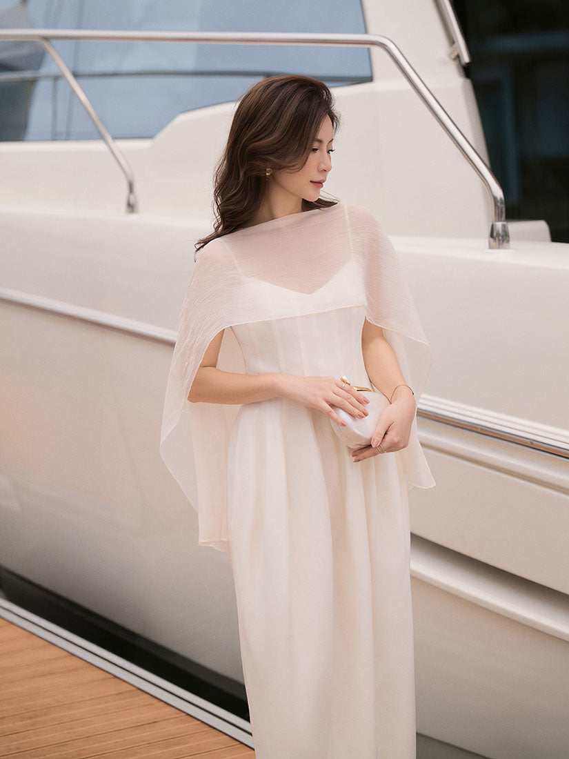 Strap Dress With Silky Cape