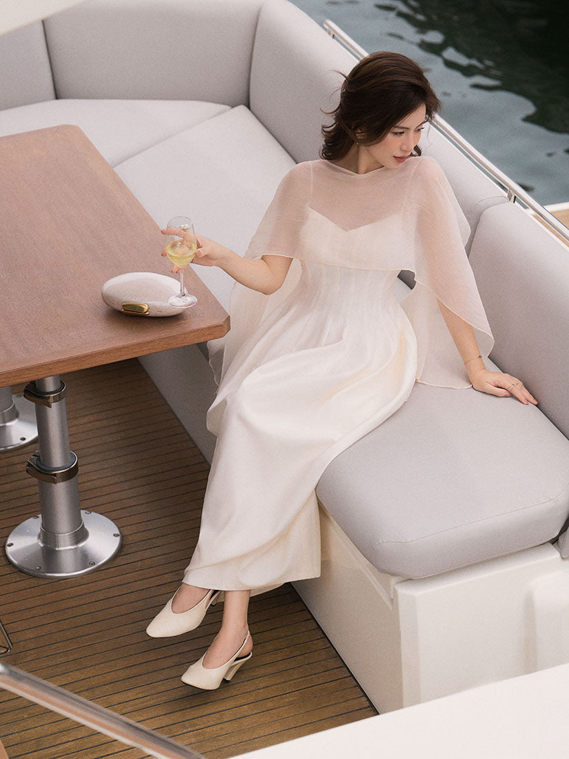 Strap Dress With Silky Cape