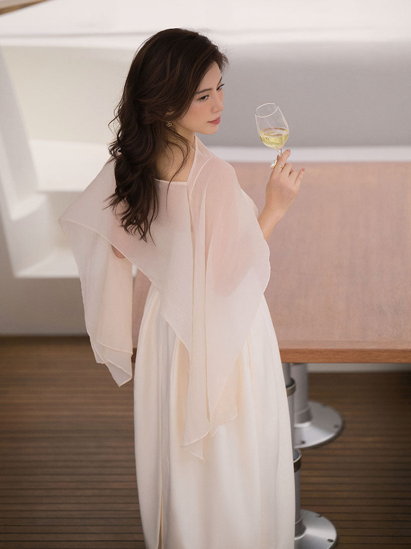 Strap Dress With Silky Cape