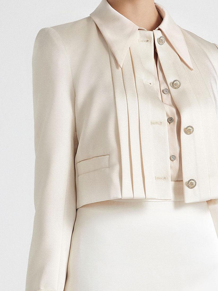 Ivory Pleated Crop Jacket(Defect Sale）