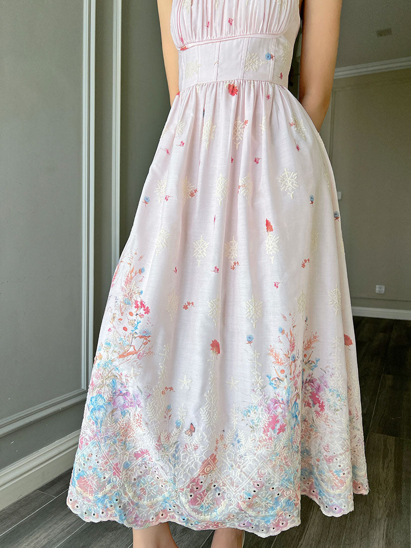Floral Embroidered Spaghetti Strap Dress