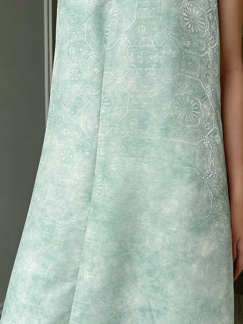 Floral Jacquard Halter Neck Flare Dress - Jade