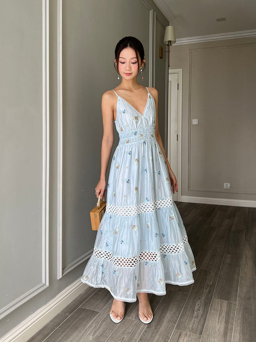 Floral Embroidered Spaghetti Strap Dress