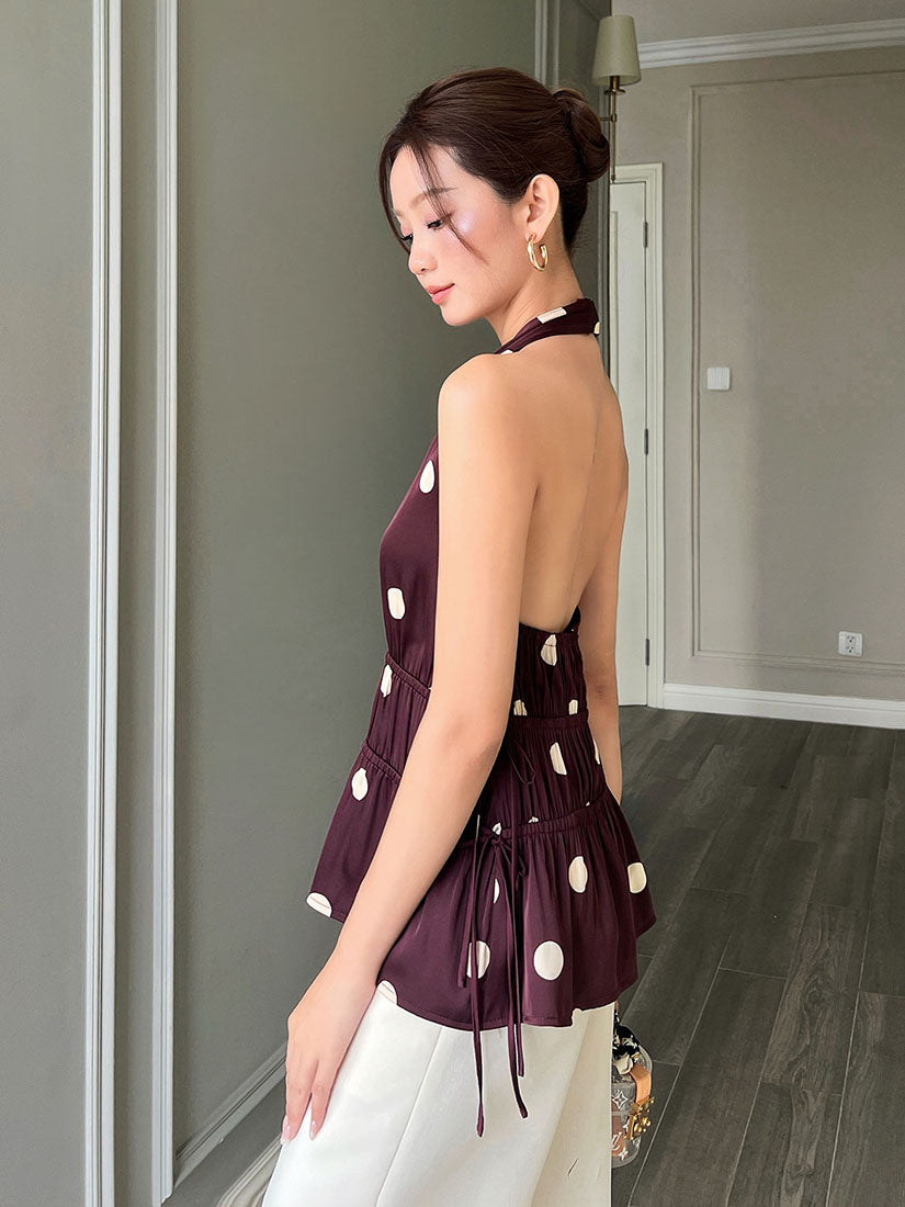 Polka Dot Printed Open Back Halter Top