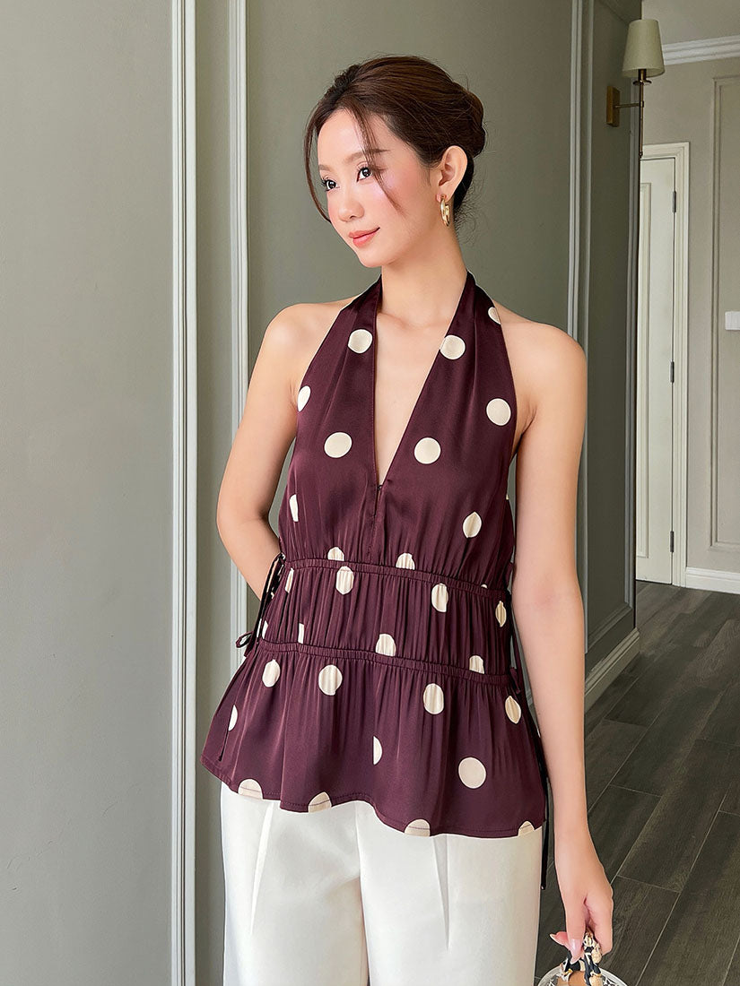 Polka Dot Printed Open Back Halter Top