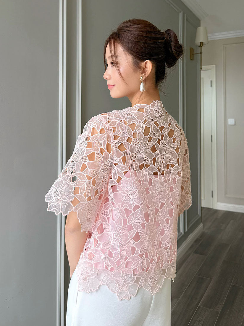 Floral Organza Lace Top - Pink