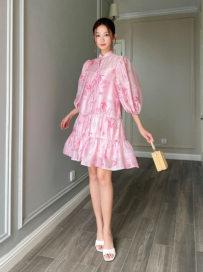 Floral Button Up Tiered  Dress