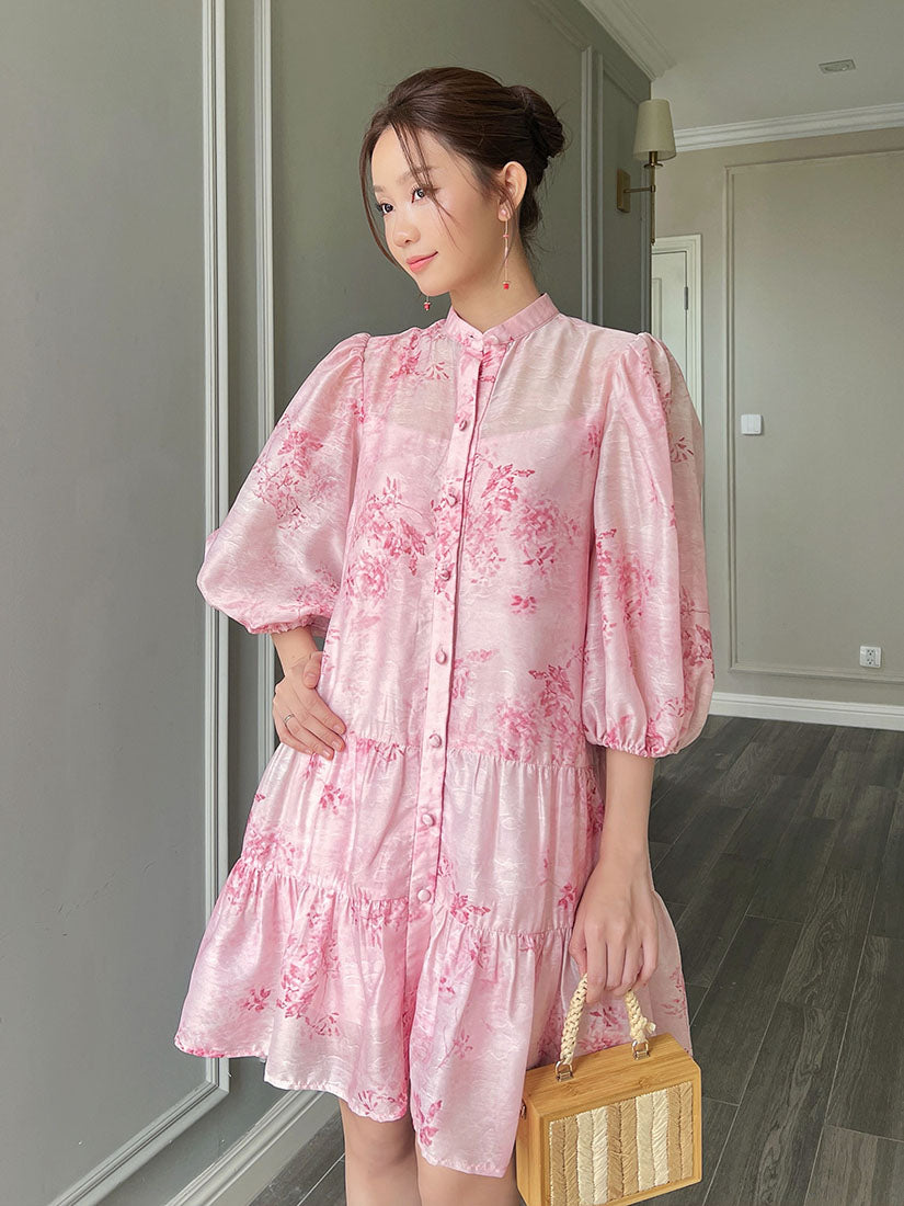 Floral Button Up Tiered  Dress