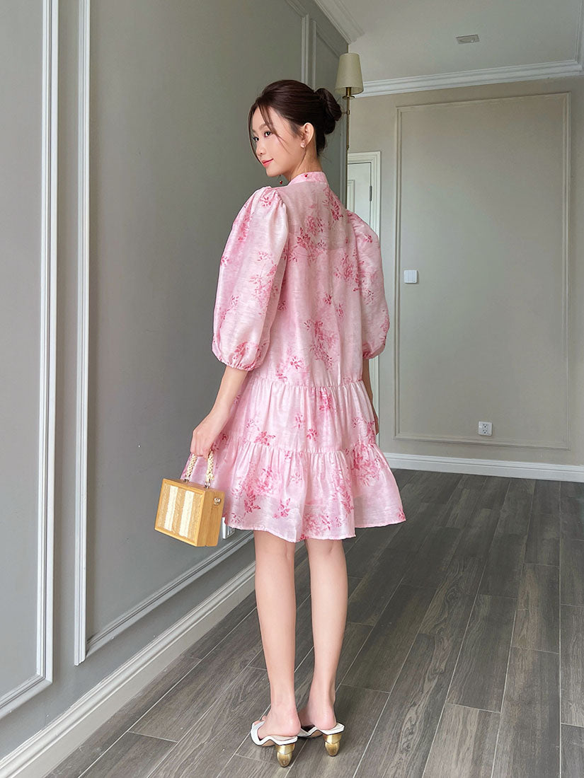Floral Button Up Tiered  Dress