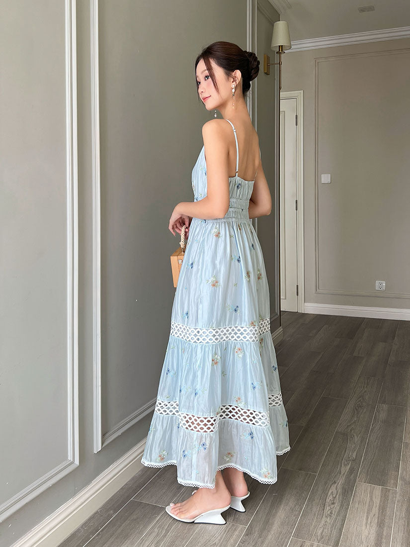 Floral Embroidered Spaghetti Strap Dress