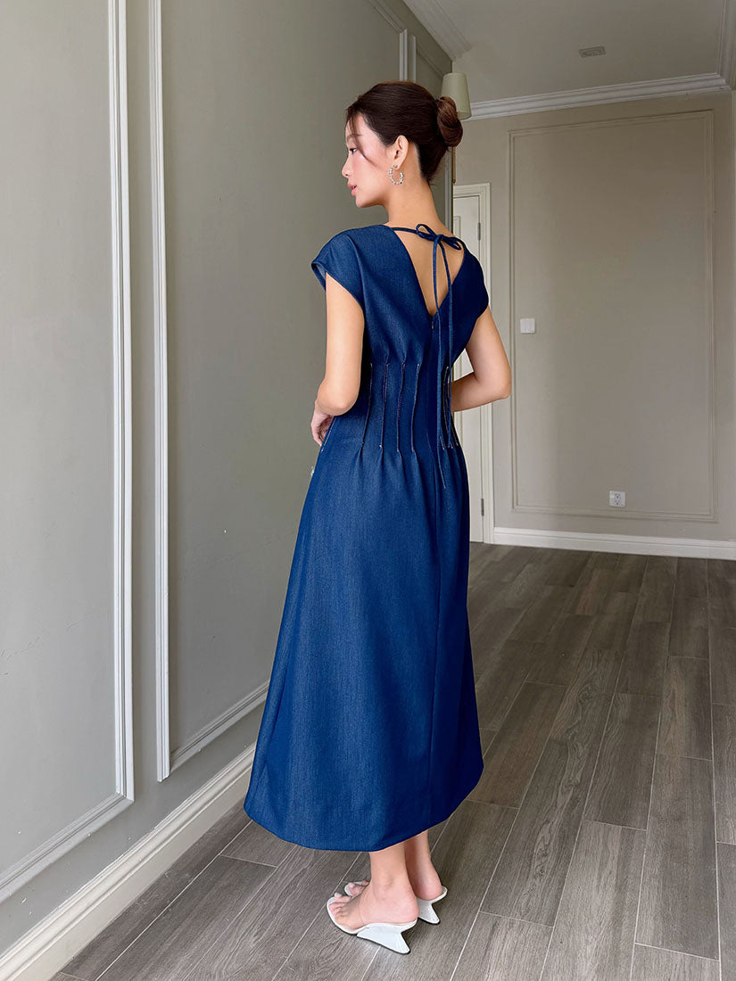 Pin-Tuck Waist Denim Dress