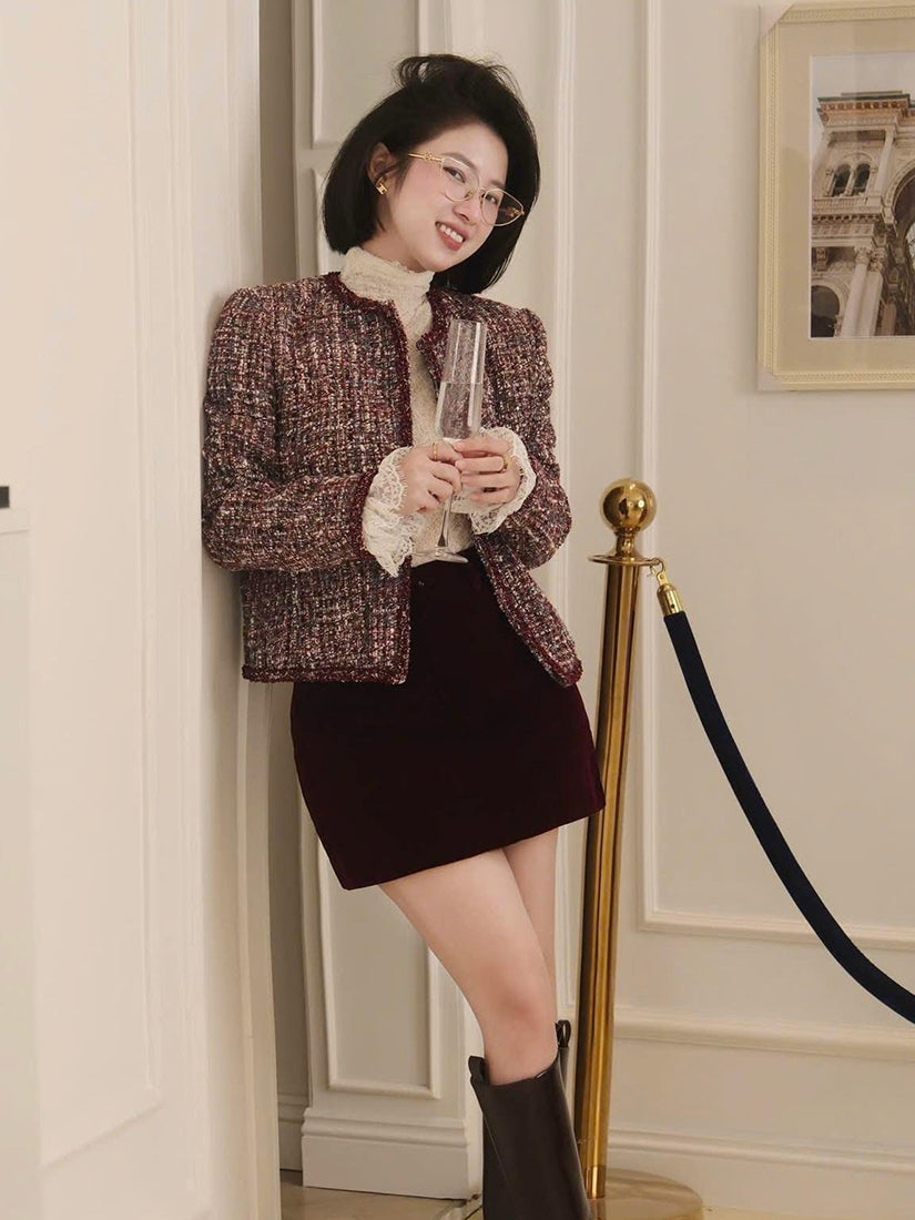 Contrast Trim Tweed Jacket