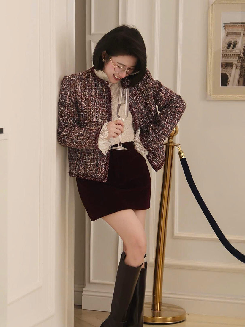 Contrast Trim Tweed Jacket