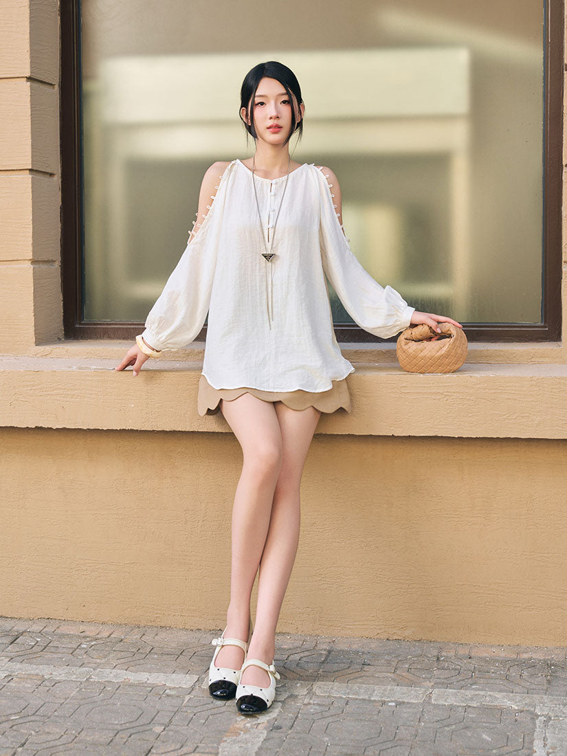 Cold-Shoulder Loop Detailed Blouse