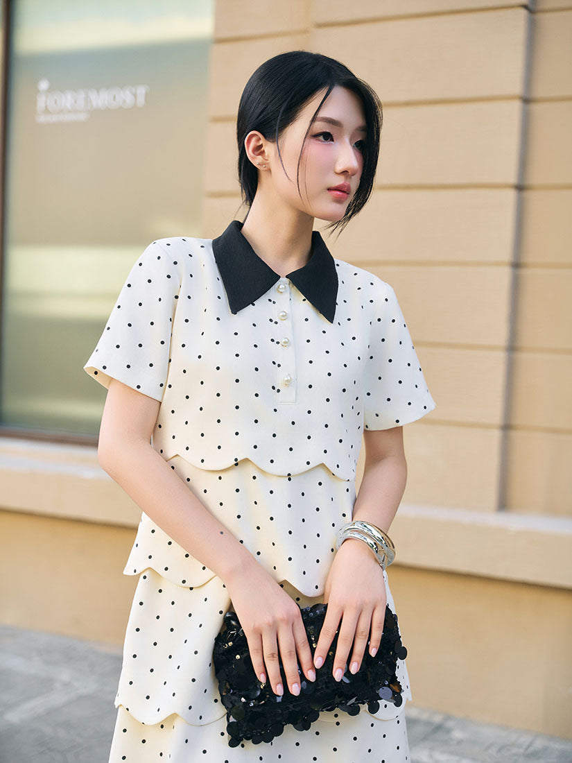 Layered Scallop Hem Polka Dot Dress
