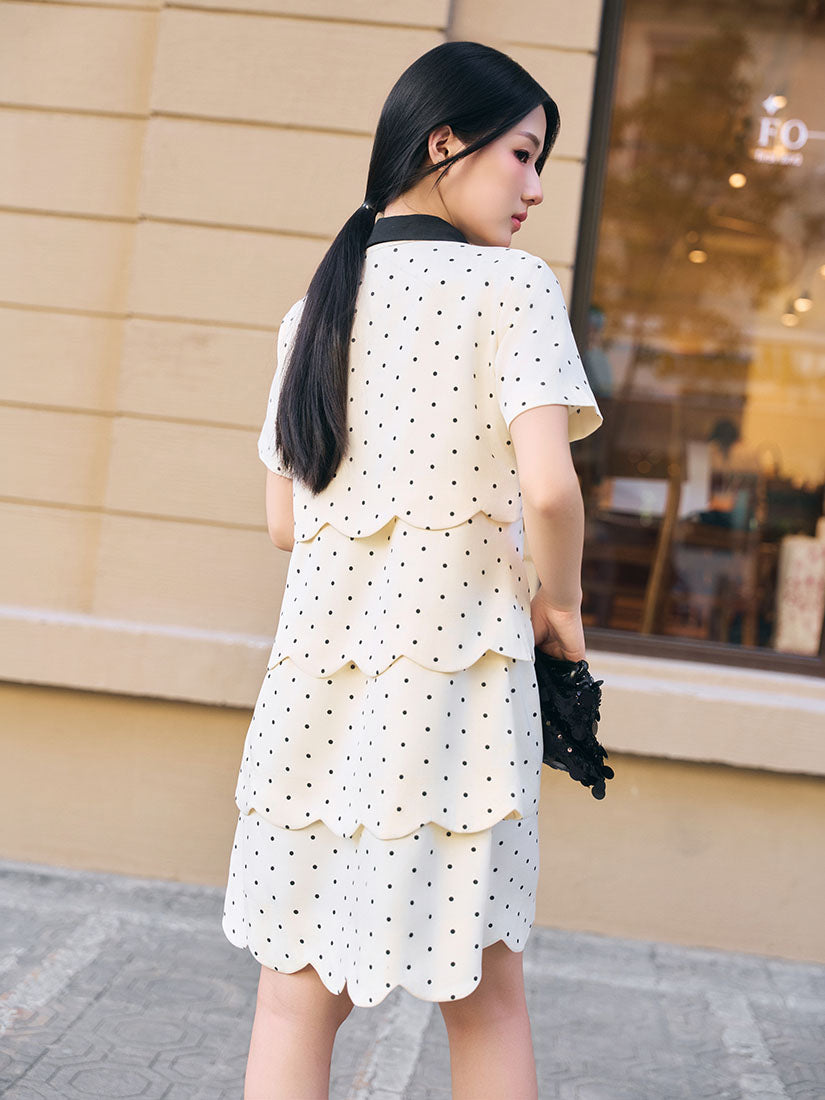 Layered Scallop Hem Polka Dot Dress