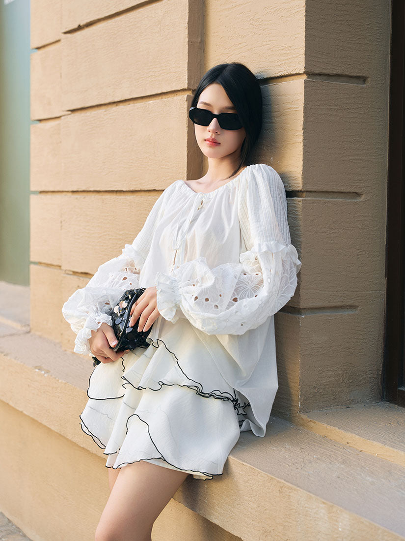Layered Ruffle Contrast Overedge Skort