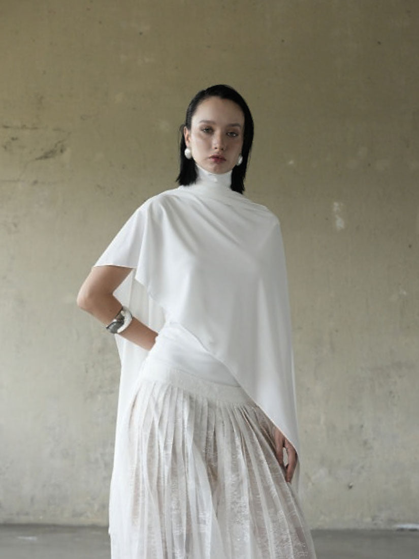 White Asymmetrical Scarf Top