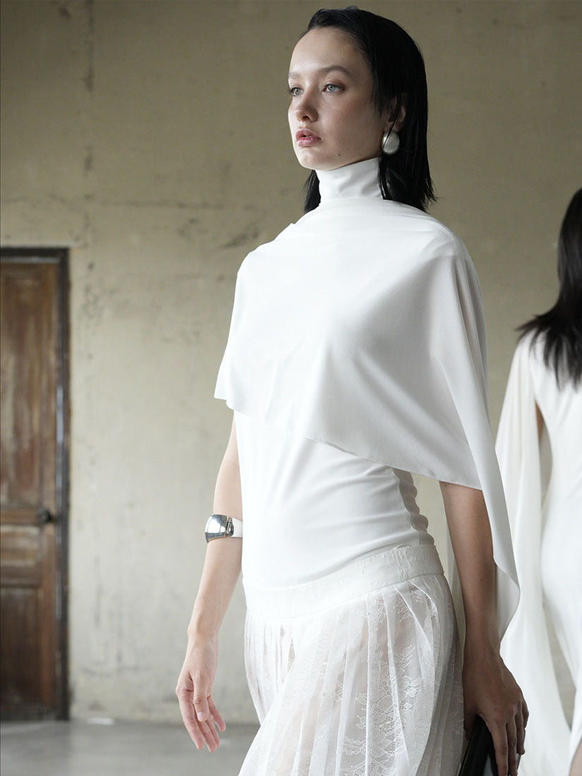 White Asymmetrical Scarf Top