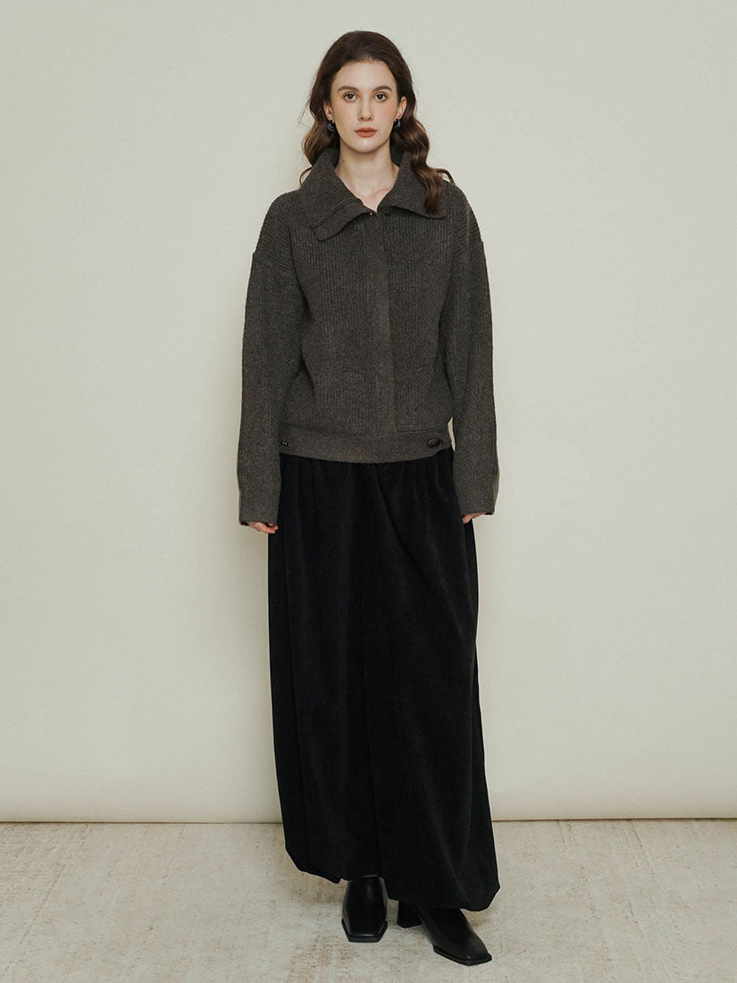 Grey Side-Button High Neck Knitwear