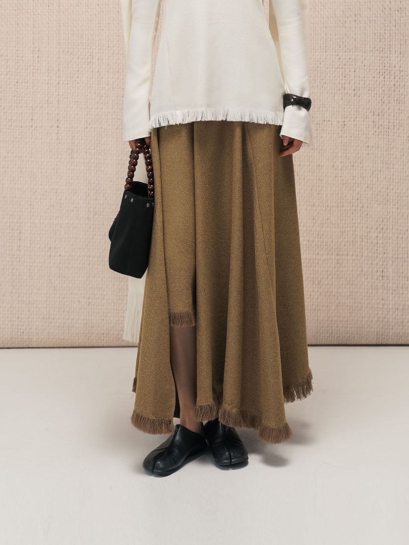 Asymmetric Fringe Flared Skirt