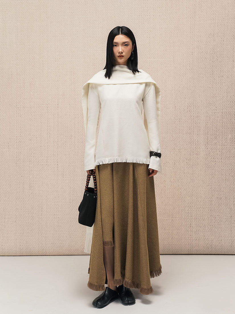 Asymmetric Fringe Flared Skirt